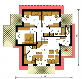 Mirror image | Floor plan of ground floor - BUNGALOW 75